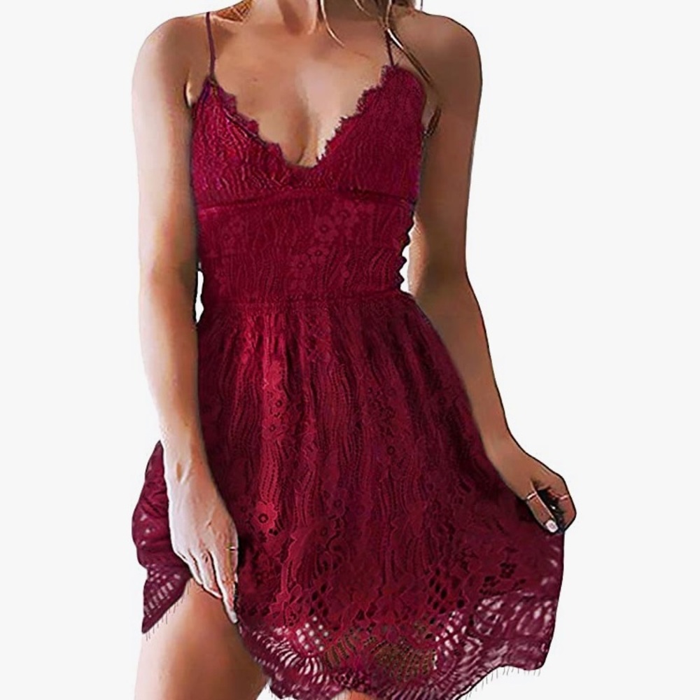 NWT AOOKSMERY V-Neck Backless Lace Mini Dress